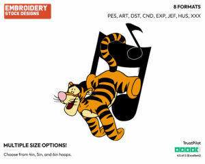 Tigger, Musical Notes - Tigger - Winnie the Pooh - Disney Embroidery Design in 3 sizes & 8 formats