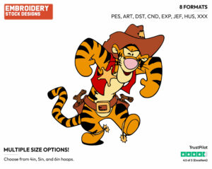 Tigger The Cowboy - Tigger - Winnie the Pooh - Disney Embroidery Design in 3 sizes & 8 formats