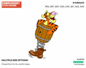 Tigger Bouncing In Barrel - Tigger - Winnie the Pooh - Disney Embroidery Design in 3 sizes & 8 formats