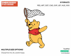 Running With A Butterfly Net - Winnie the Pooh - Winnie the Pooh - Disney Embroidery Design in 3 sizes & 8 formats
