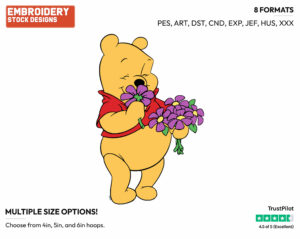 Winnie The Pooh Smelling Flowers - Winnie the Pooh - Winnie the Pooh - Disney Embroidery Design in 3 sizes & 8 formats