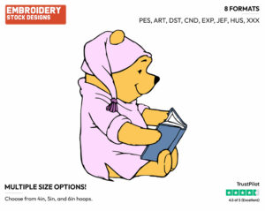 Reading A Book In His Nightgown - Winnie the Pooh - Winnie the Pooh - Disney Embroidery Design in 3 sizes & 8 formats