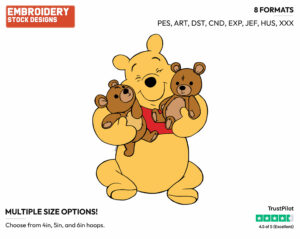 Hugging His Teddy Bears - Winnie the Pooh - Winnie the Pooh - Disney Embroidery Design in 3 sizes & 8 formats