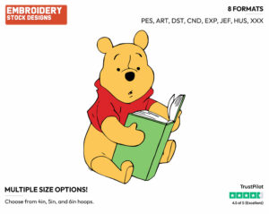Winnie The Pooh Reading A Book - Winnie the Pooh - Winnie the Pooh - Disney Embroidery Design in 3 sizes & 8 formats