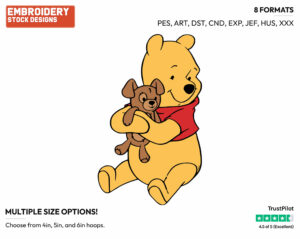 Winnie The Pooh Hugging His Plush Toy - Winnie the Pooh - Winnie the Pooh - Disney Embroidery Design in 3 sizes & 8 formats