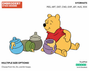 Winnie The Pooh Enjoying His Honey - Winnie the Pooh - Winnie the Pooh - Disney Embroidery Design in 3 sizes & 8 formats