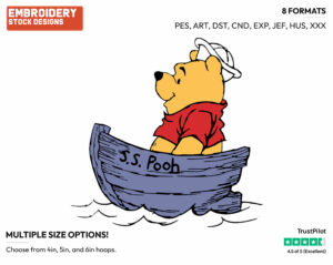 Sitting In A Boat - Winnie the Pooh - Winnie the Pooh - Disney Embroidery Design in 3 sizes & 8 formats
