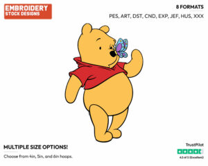 Winnie The Pooh With A Butterfly On His Nose - Winnie the Pooh - Winnie the Pooh - Disney Embroidery Design in 3 sizes & 8 formats