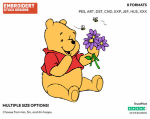 Holding Flowers - Winnie the Pooh - Winnie the Pooh - Disney Embroidery Design in 3 sizes & 8 formats