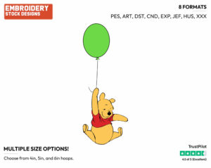 Floating From A Green Balloon - Winnie the Pooh - Winnie the Pooh - Disney Embroidery Design in 3 sizes & 8 formats