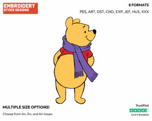 Wearing A Scarf - Winnie the Pooh - Winnie the Pooh - Disney Embroidery Design in 3 sizes & 8 formats