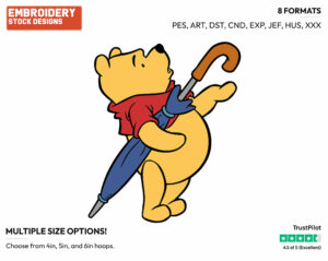 Winnie, Umbrella - Winnie the Pooh - Winnie the Pooh - Disney Embroidery Design in 3 sizes & 8 formats