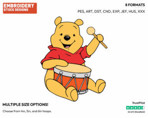Beating Drum - Winnie the Pooh - Winnie the Pooh - Disney Embroidery Design in 3 sizes & 8 formats