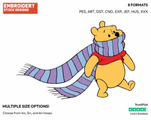 Wearing Scarf - Winnie the Pooh - Winnie the Pooh - Disney Embroidery Design in 3 sizes & 8 formats