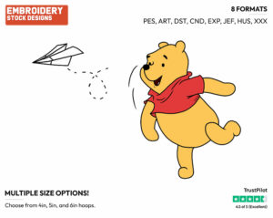 Throwing Paper Airplane - Winnie the Pooh - Winnie the Pooh - Disney Embroidery Design in 3 sizes & 8 formats
