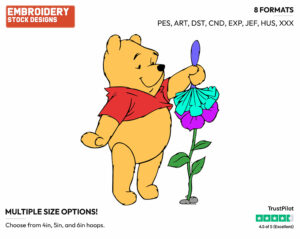 Dusting A Flower - Winnie the Pooh - Winnie the Pooh - Disney Embroidery Design in 3 sizes & 8 formats