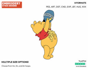 Eating Honey - Winnie the Pooh - Winnie the Pooh - Disney Embroidery Design in 3 sizes & 8 formats
