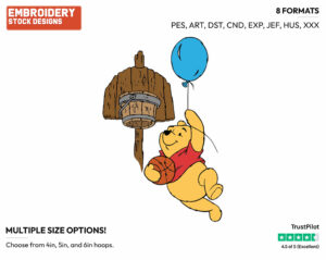Floating From Balloon With Basketball - Winnie the Pooh - Winnie the Pooh - Disney Embroidery Design in 3 sizes & 8 formats