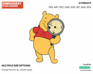 Winnie, Magnifying Glass - Winnie the Pooh - Winnie the Pooh - Disney Embroidery Design in 3 sizes & 8 formats