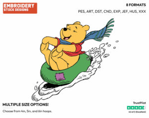 Sliding In Snow - Winnie the Pooh - Winnie the Pooh - Disney Embroidery Design in 3 sizes & 8 formats