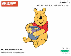Sitting With Honey Pot - Winnie the Pooh - Winnie the Pooh - Disney Embroidery Design in 3 sizes & 8 formats
