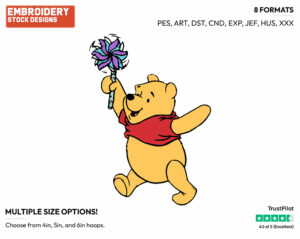 Running With A Pinwheel - Winnie the Pooh - Winnie the Pooh - Disney Embroidery Design in 3 sizes & 8 formats