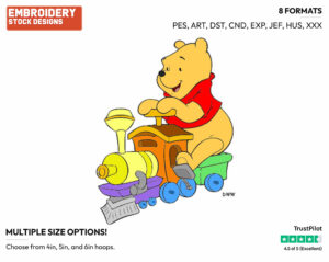Winnie The Pooh On Toy Train - Winnie the Pooh - Winnie the Pooh - Disney Embroidery Design in 3 sizes & 8 formats