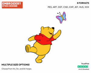Chasing Butterfly - Winnie the Pooh - Winnie the Pooh - Disney Embroidery Design in 3 sizes & 8 formats
