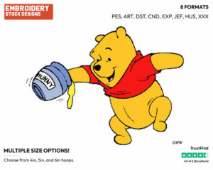 Winnie With Hand Stuck In Honey Pot - Winnie the Pooh - Winnie the Pooh - Disney Embroidery Design in 3 sizes & 8 formats