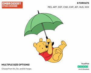Floating From Umbrella - Winnie the Pooh - Winnie the Pooh - Disney Embroidery Design in 3 sizes & 8 formats