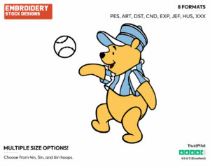 Pitching Baseball - Winnie the Pooh - Winnie the Pooh - Disney Embroidery Design in 3 sizes & 8 formats