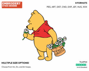 Smelling Flowers - Winnie the Pooh - Winnie the Pooh - Disney Embroidery Design in 3 sizes & 8 formats