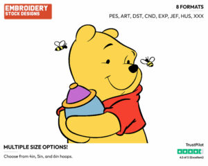Winnie The Pooh, Honeypot, Bees - Winnie the Pooh - Winnie the Pooh - Disney Embroidery Design in 3 sizes & 8 formats