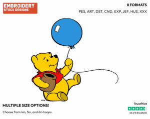 Holding A Balloon - Winnie the Pooh - Winnie the Pooh - Disney Embroidery Design in 3 sizes & 8 formats