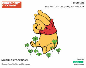 Winnie The Pooh, Clovers - Winnie the Pooh - Winnie the Pooh - Disney Embroidery Design in 3 sizes & 8 formats