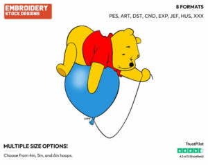 Floating On Balloon - Winnie the Pooh - Winnie the Pooh - Disney Embroidery Design in 3 sizes & 8 formats