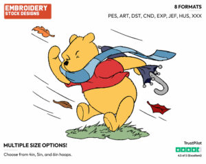 Winnie On Windy Day - Winnie the Pooh - Winnie the Pooh - Disney Embroidery Design in 3 sizes & 8 formats