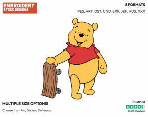 Winnie, Skateboard - Winnie the Pooh - Winnie the Pooh - Disney Embroidery Design in 3 sizes & 8 formats