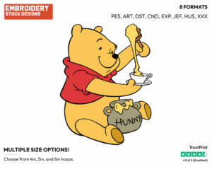 Eating Honey - Winnie the Pooh - Winnie the Pooh - Disney Embroidery Design in 3 sizes & 8 formats