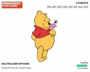 Holding A Flower - Winnie the Pooh - Winnie the Pooh - Disney Embroidery Design in 3 sizes & 8 formats