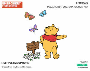 Winnie Talking To Butterflies - Winnie the Pooh - Winnie the Pooh - Disney Embroidery Design in 3 sizes & 8 formats