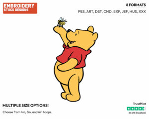 Admiring A Bee - Winnie the Pooh - Winnie the Pooh - Disney Embroidery Design in 3 sizes & 8 formats