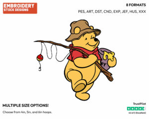 Going Fishing - Winnie the Pooh - Winnie the Pooh - Disney Embroidery Design in 3 sizes & 8 formats