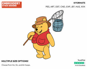 Ready For Fishing - Winnie the Pooh - Winnie the Pooh - Disney Embroidery Design in 3 sizes & 8 formats