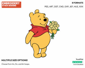 Winnie, Bouquet Of Flowers - Winnie the Pooh - Winnie the Pooh - Disney Embroidery Design in 3 sizes & 8 formats