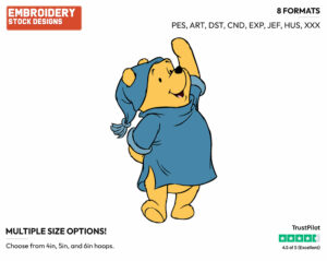 Wearing Pyjamas - Winnie the Pooh - Winnie the Pooh - Disney Embroidery Design in 3 sizes & 8 formats