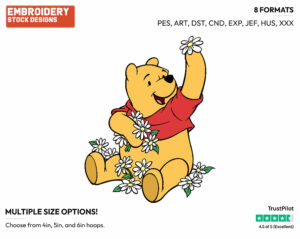Sitting Among Flowers - Winnie the Pooh - Winnie the Pooh - Disney Embroidery Design in 3 sizes & 8 formats