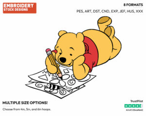 Drawing - Winnie the Pooh - Winnie the Pooh - Disney Embroidery Design in 3 sizes & 8 formats