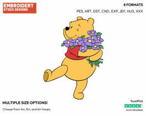 Winnie, Bouquet Of Flowers - Winnie the Pooh - Winnie the Pooh - Disney Embroidery Design in 3 sizes & 8 formats