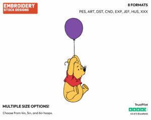 Dangling From Balloon - Winnie the Pooh - Winnie the Pooh - Disney Embroidery Design in 3 sizes & 8 formats